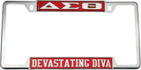 Delta Sigma Theta Devastating Diva License Plate Frame [Decal Visible Frame - Red/Silver]