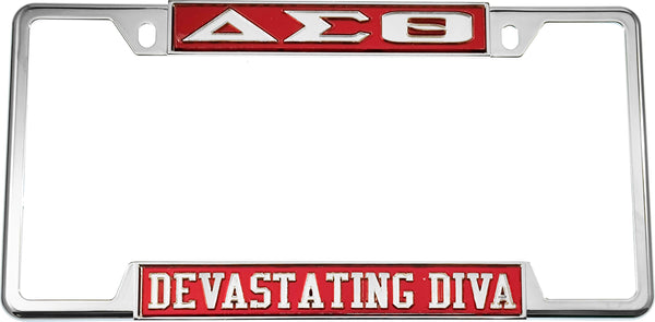 Delta Sigma Theta Devastating Diva License Plate Frame [Decal Visible Frame - Red/Silver]