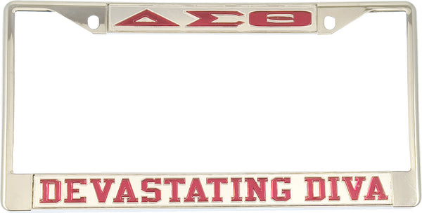 Delta Sigma Theta Devastating Diva License Plate Frame [Silver Standard Frame - Silver/Red]
