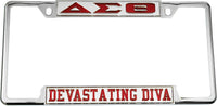 Delta Sigma Theta Devastating Diva License Plate Frame [Decal Visible Frame - Silver/Red]