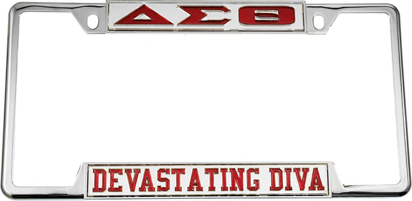 Delta Sigma Theta Devastating Diva License Plate Frame [Decal Visible Frame - Silver/Red]