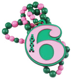 Alpha Kappa Alpha Line #6 Mirror Wood Color Bead Tiki Necklace [Pink/Green]