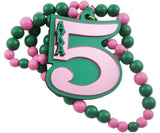Alpha Kappa Alpha Line #5 Mirror Wood Color Bead Tiki Necklace [Pink/Green]