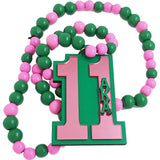 Alpha Kappa Alpha Line #11 Mirror Wood Color Bead Tiki Necklace [Pink/Green]