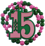Alpha Kappa Alpha Wood Color Bead Tiki Line #15 Medallion [Pink/Green]