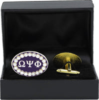 Omega Psi Phi Crystal Stones Oval Cuff Links [Clear]