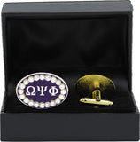 Omega Psi Phi Crystal Stones Oval Cuff Links [Clear]