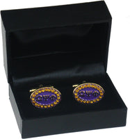 Omega Psi Phi Crystal Stones Oval Cuff Links [Gold]