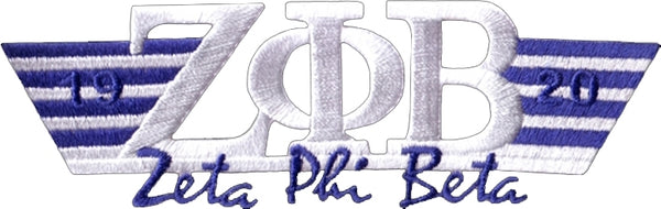 Zeta Phi Beta 2-Tone 3-N-1 Wing Design Iron-On Patch [White]