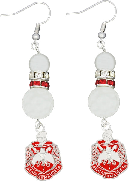 Delta Sigma Theta Crest Pearl Earrings [Dangle/Drop - Silver]