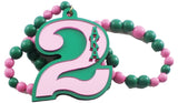 Alpha Kappa Alpha Line #2 Mirror Wood Color Bead Tiki Necklace [Pink/Green]