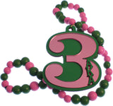 Alpha Kappa Alpha Line #3 Mirror Wood Color Bead Tiki Necklace [Pink/Green]