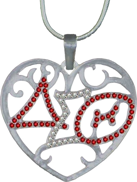 Delta Sigma Theta Crystal Filigree Heart Necklace [Red/Silver]