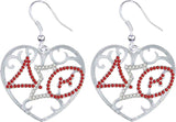 Delta Sigma Theta Crystal Filigree Heart Earrings [Red/Silver]