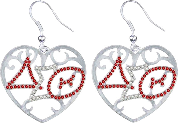 Delta Sigma Theta Crystal Filigree Heart Earrings [Red/Silver]