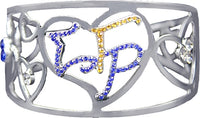 Sigma Gamma Rho Color Crystal Filigree Heart Bangle Bracelet [Silver]