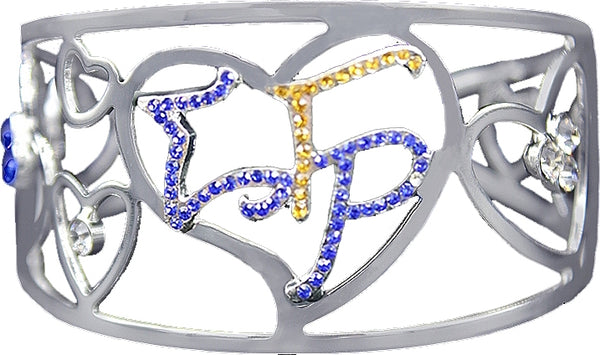 Sigma Gamma Rho Color Crystal Filigree Heart Bangle Bracelet [Silver]