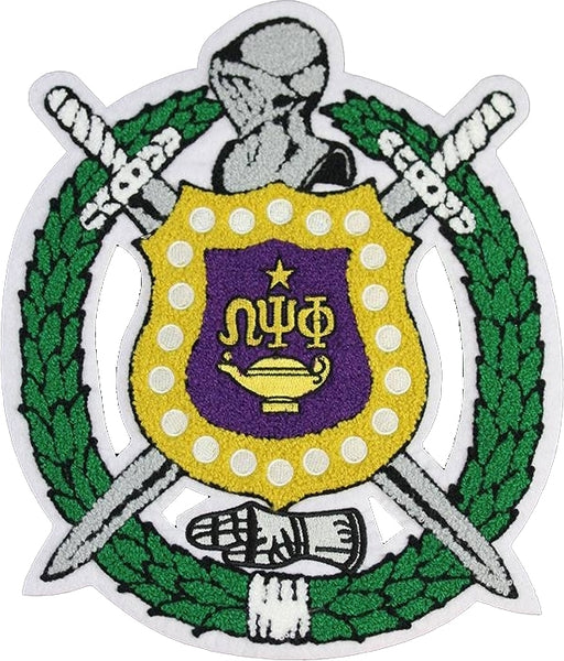 Omega Psi Phi Crest Chenille Emblem Sew-On Patch [White]