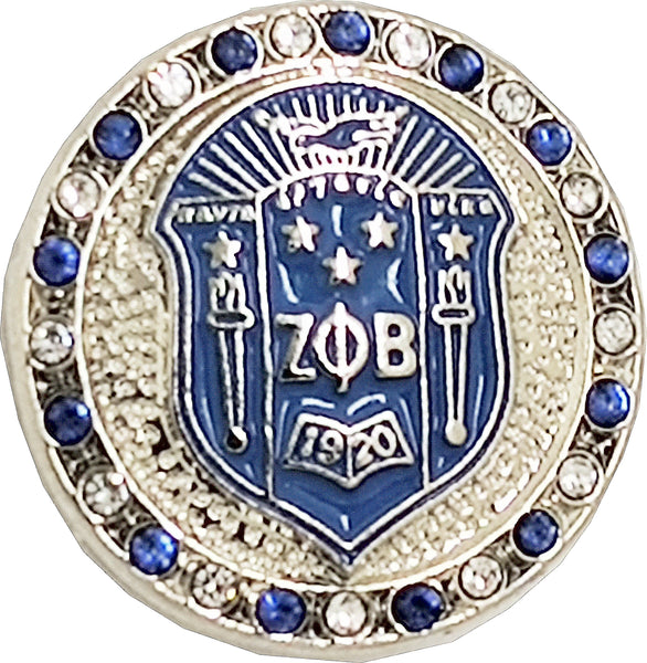 Zeta Phi Beta Crest Crystal Single Snap Button [Silver]