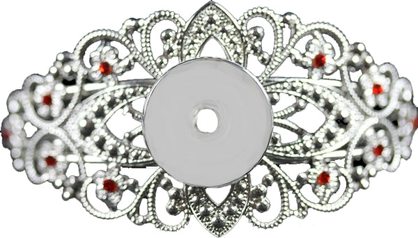 Filigree Bangle Bracelet With Single Receiver & Colored Stones [Red]