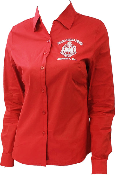 Buffalo Dallas Delta Sigma Theta Button Down Collar Shirt [Long Sleeve - Red]