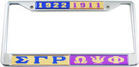 Sigma Gamma Rho + Omega Psi Phi Split Founder Year License Plate Frame [Gold/Purple]