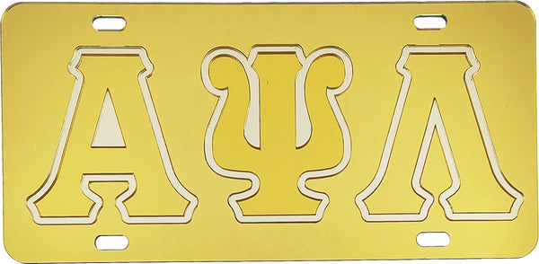 Alpha Psi Lambda Outlined Color Mirror License Plate [Gold/Gold/Silver]