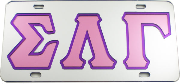 Sigma Lambda Gamma Outlined Color Mirror License Plate [Silver/Pink/Purple]