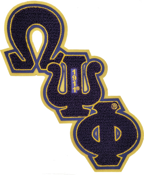 Omega Psi Phi Diagonal Letter Chenille Sew-On Patch [Purple]