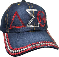 Delta Sigma Theta Distressed Denim Rhinestone Ladies Cap [Denim Blue]