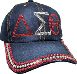 Delta Sigma Theta Distressed Denim Rhinestone Ladies Cap [Denim Blue]