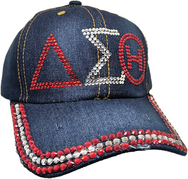 Delta Sigma Theta Distressed Denim Rhinestone Ladies Cap [Denim Blue]