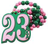 Alpha Kappa Alpha Line #23 Mirror Wood Color Bead Tiki Necklace [Pink/Green]