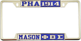 Mason - PHA + Phi Beta Sigma Split License Plate Frame [Decal Visible Frame - Silver/Blue/Blue/Silver]