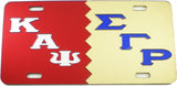 Kappa Alpha Psi + Sigma Gamma Rho Split Mirror License Plate [Red/Silver/Gold/Blue]