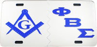 Mason + Phi Beta Sigma Split Mirror License Plate [Silver/Blue/Silver/Blue - Car or Truck]