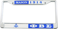 Mason + Phi Beta Sigma Split Founder Year License Plate Frame [Silver/Blue]