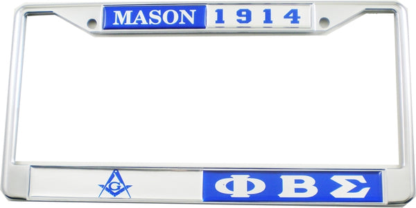 Mason + Phi Beta Sigma Split Founder Year License Plate Frame [Silver/Blue]