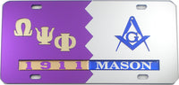 Omega Psi Phi + Mason Split Founder Year License Plate [Purple/Silver]
