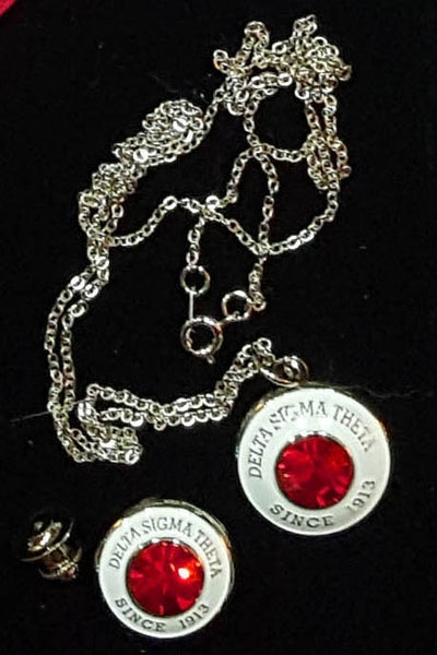 Delta Sigma Theta Topaz Stone Signet Lapel Pin And Necklace Set [Silver]