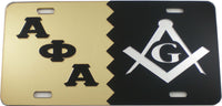 Alpha Phi Alpha + Mason Split Mirror License Plate [Gold/Black/Black/Silver]