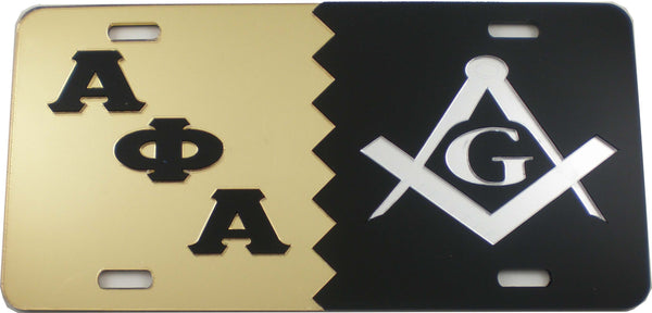 Alpha Phi Alpha + Mason Split Mirror License Plate [Gold/Black/Black/Silver]