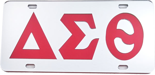 Delta Sigma Theta Inlaid Color Mirror License Plate [Silver/Red]