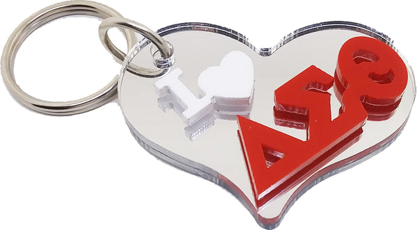 Delta Sigma Theta Heart Mirror Key Chain [Silver]