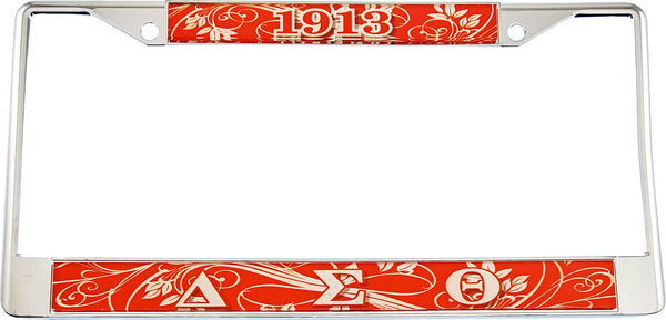 Delta Sigma Theta Domed Pattern Back License Plate Frame [Silver]
