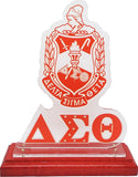 Delta Sigma Theta Acrylic Desktop Crest With Wooden Base [Red]