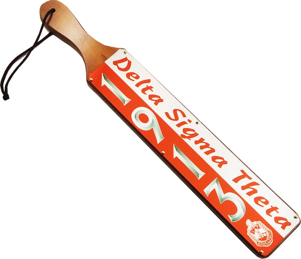 Delta Sigma Theta Acrylic Topped Mirror Year Wood Paddle [Brown]