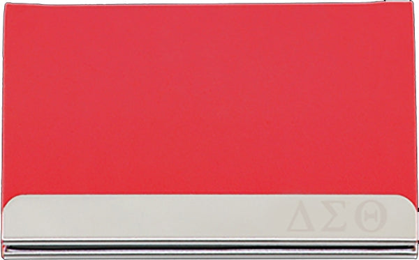 Delta Sigma Theta Stainless Steel Business Card Holder With Leather [Red]