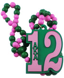 Alpha Kappa Alpha Line #12 Mirror Wood Color Bead Tiki Necklace [Pink/Green]