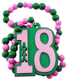 Alpha Kappa Alpha Line #18 Mirror Wood Color Bead Tiki Necklace [Pink/Green]